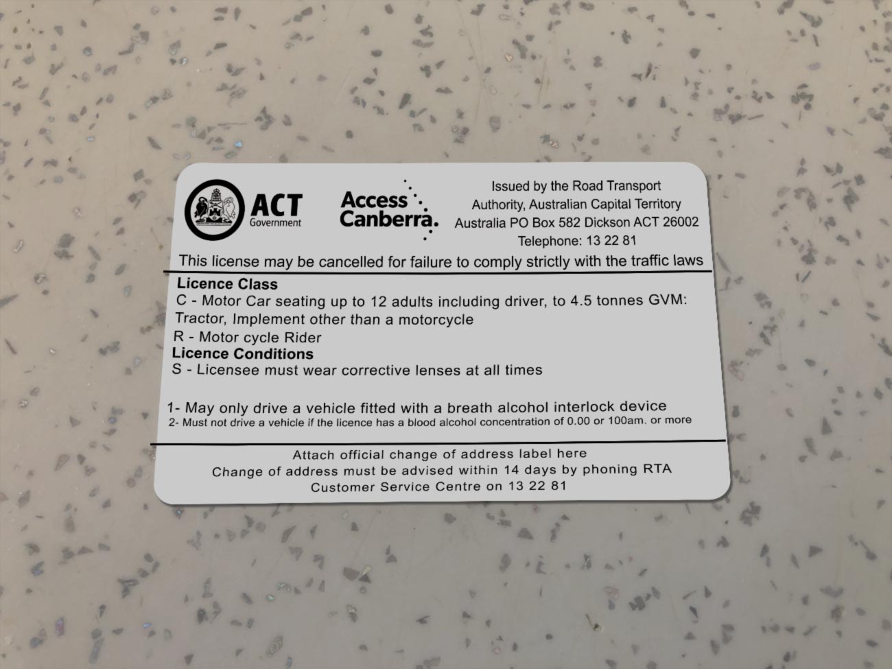 Australian Capital Territory Driver License PSD Template